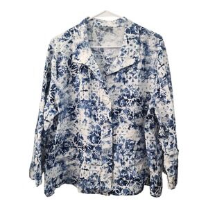 Habitat Clothes to Live In XL Linen Cotton Button Down Blue White Top Beach